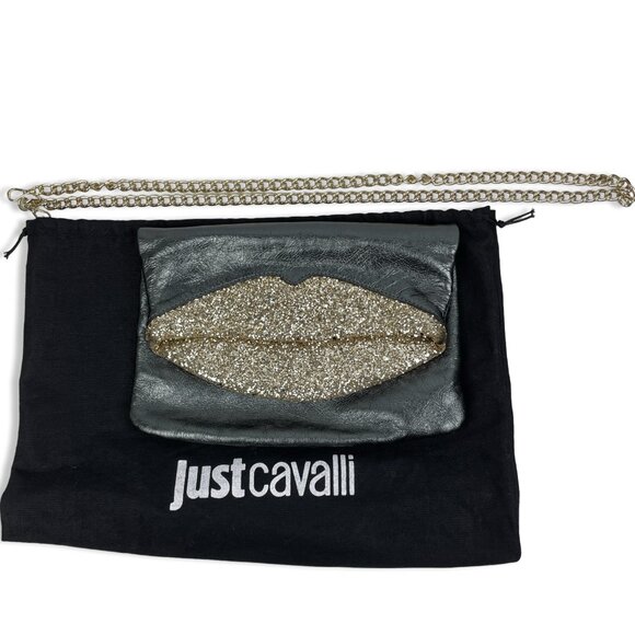Just Cavalli Glitter Lips Shoulder Bag – Vintage Leather w/ Silver Chain - Picture 10 of 16